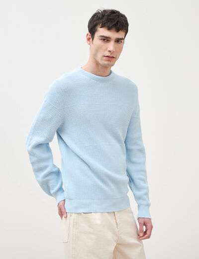 Pull col rond manches longues en coton bleu ciel homme