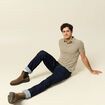 Polo cintré manches courtes en coton vert kaki homme