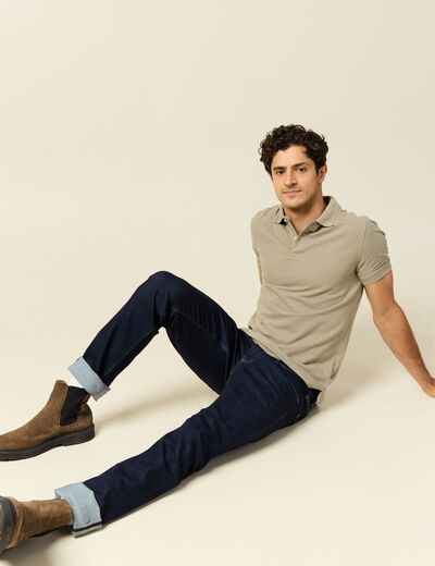 Polo cintré manches courtes en coton vert kaki homme