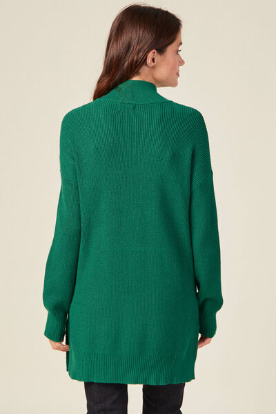 Pull long manches longues vert femme