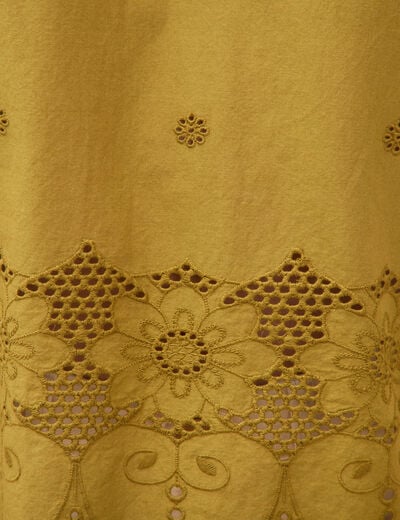 Blouse en coton manches courtes dentelle vert kaki femme
