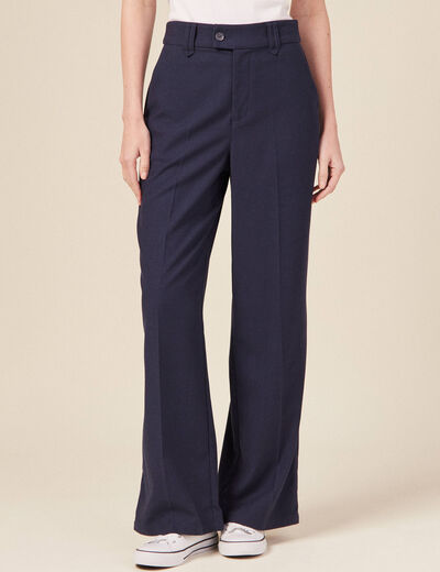 Pantalon city large à pinces bleu marine femme