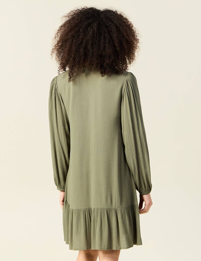 Robe évasée broderie vert kaki femme