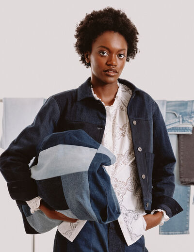 Sac cabas bandouli&egrave;re en coton jeans denim brut femme