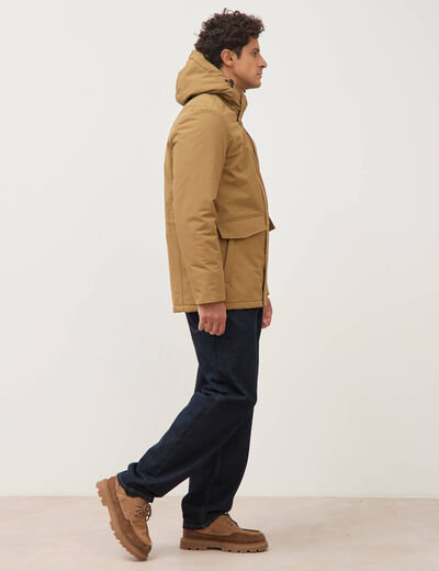 Parka longue droite &agrave; capuche vert kaki homme