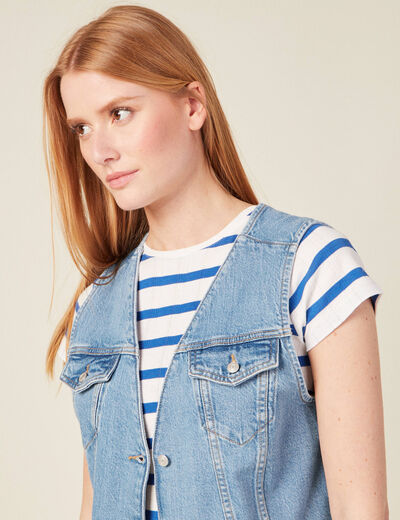 Veste sans manches en jean denim used femme