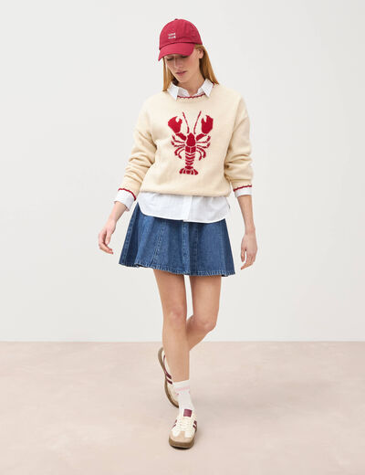 Pull droit manches longues col rond ecru femme