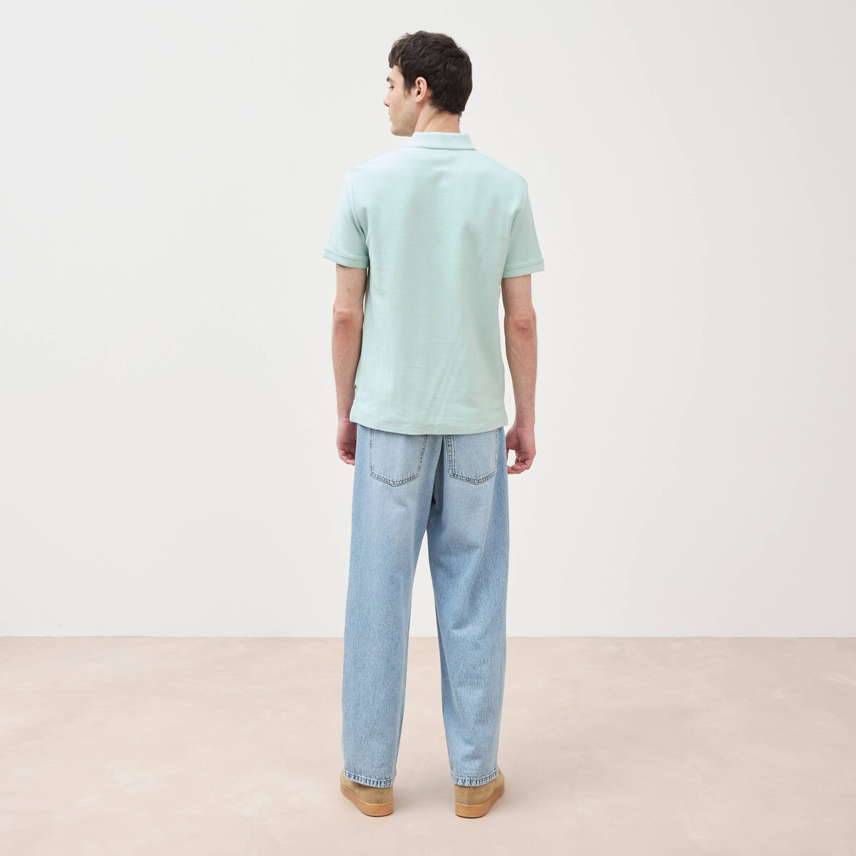 Polo cintr&eacute; manches courtes bleu gris homme