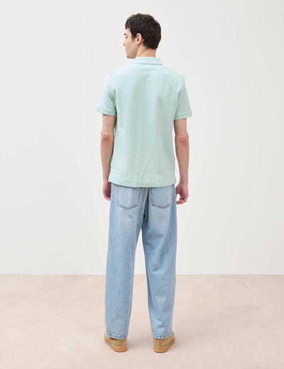 Polo cintr&eacute; manches courtes bleu gris homme