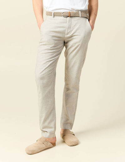 Pantalon chino longueur 32 avec ceinture gris homme