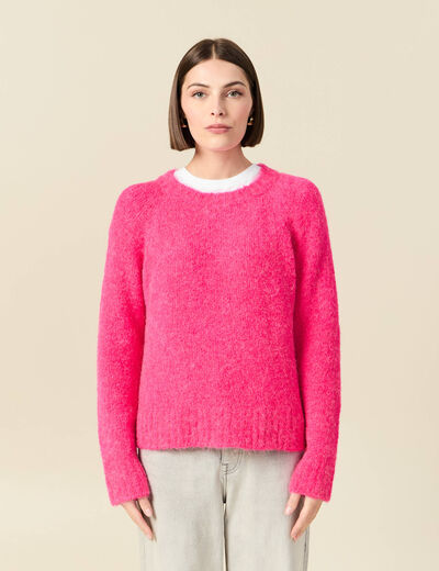 Pull manches longues col rond rose femme
