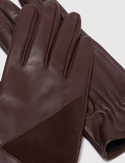 Gants en cuir marron fonc&eacute; femme