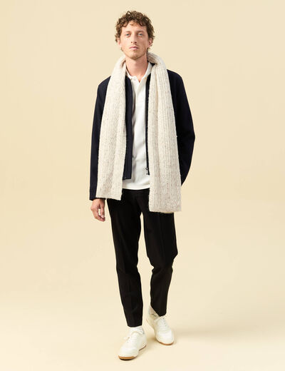 Polo manches longues en coton ecru homme