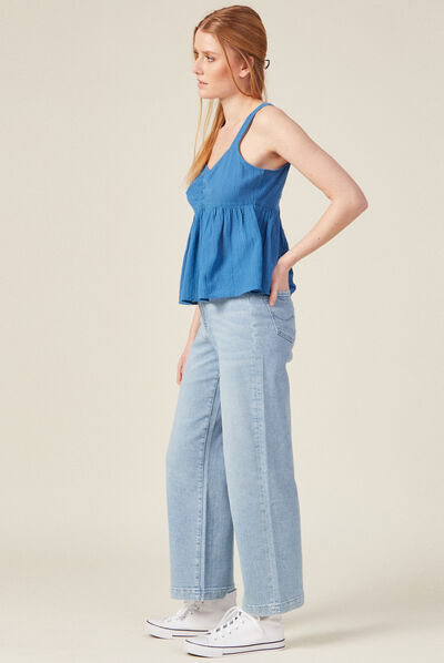 Blouse bretelles larges bleu marine femme
