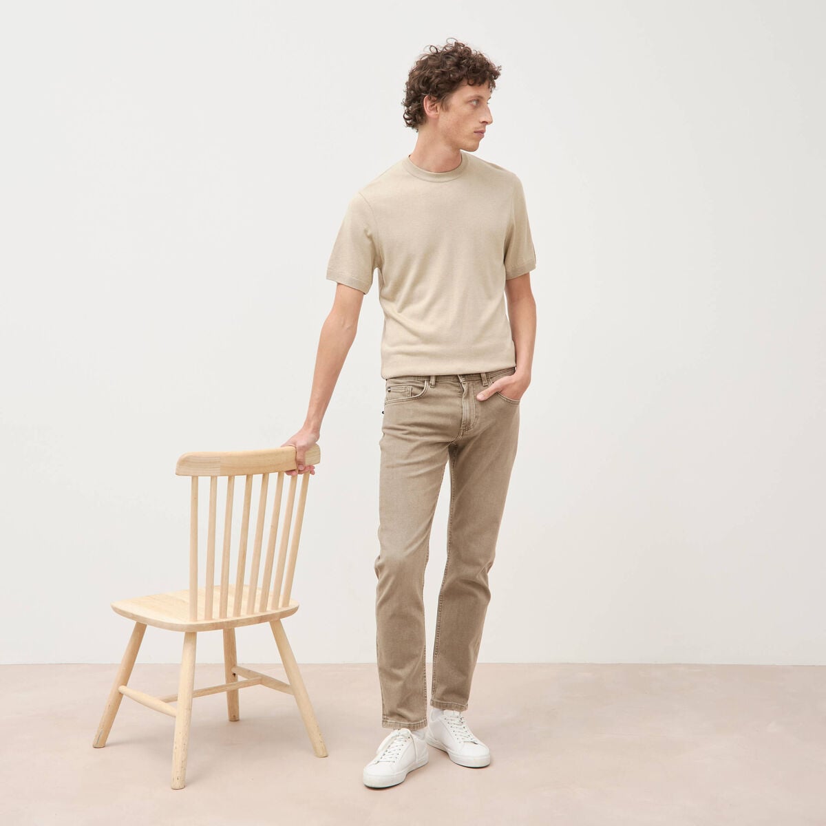 Jeans straight longueur 32 denim denim beige homme
