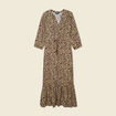 Robe longue droite manches 3/4 marron clair femme