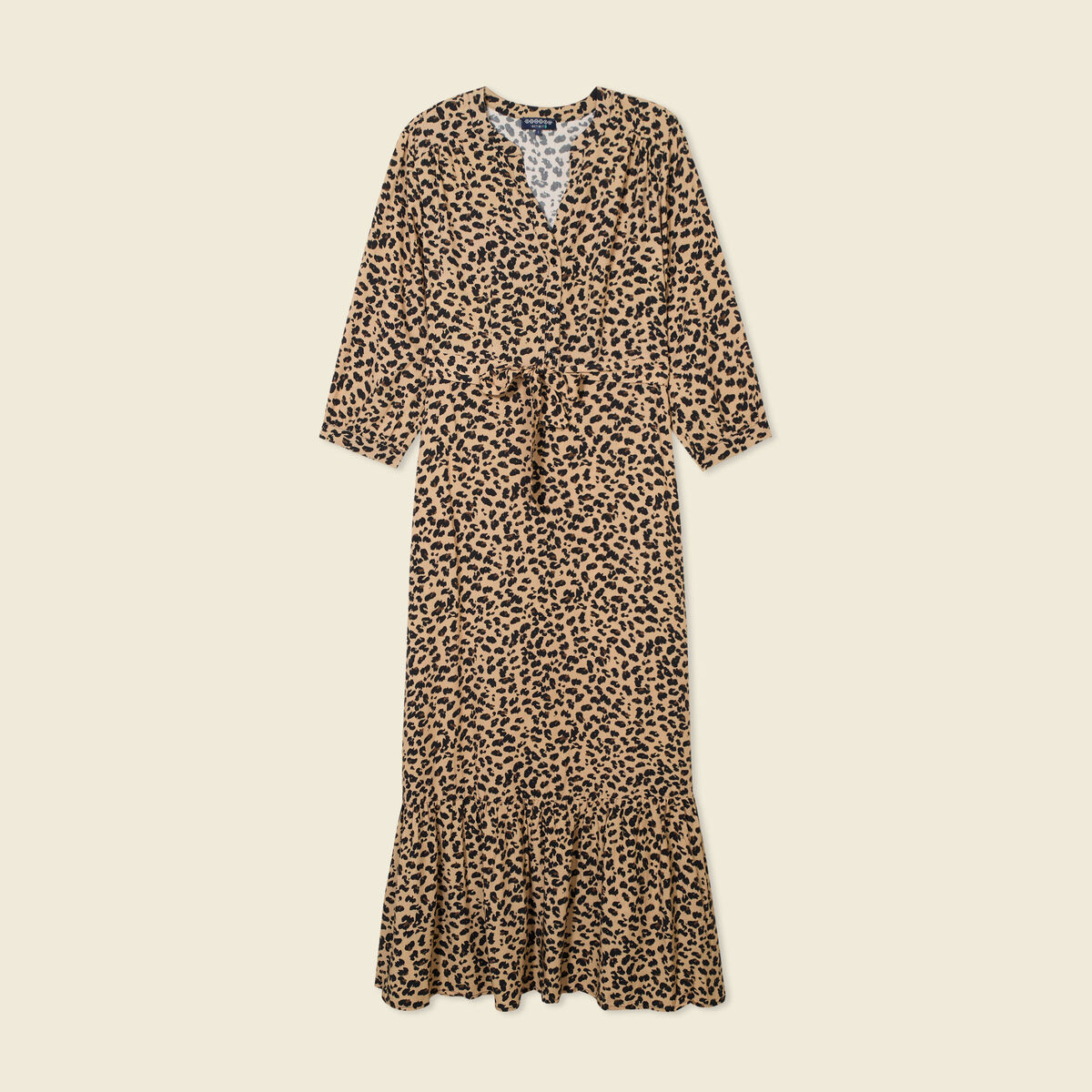 Robe longue droite manches 3/4 marron clair femme