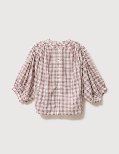 Chemise oversize &agrave; carreaux marron cognac femme