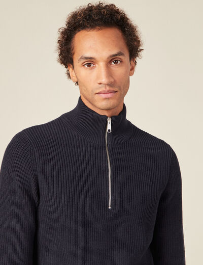 Pull manches longues bleu marine homme