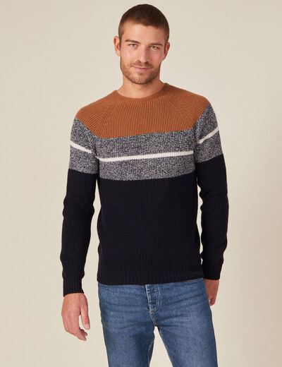 Pull manches longues fabriqué en France marron homme