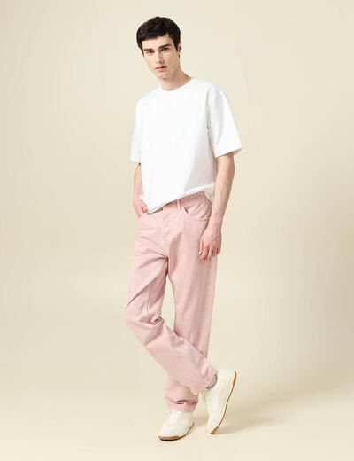 Jeans straight longueur 32 en coton rose homme