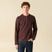 T-shirt cintr&eacute; en coton manches longues marron fonc&eacute; homme