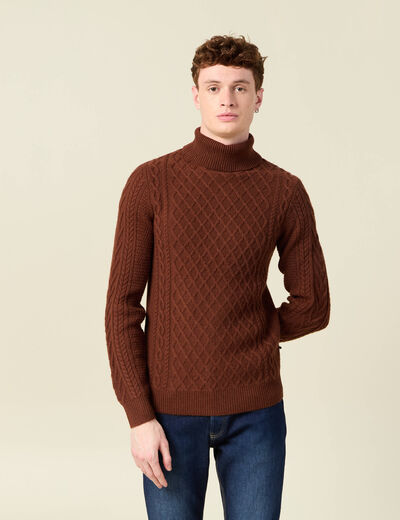 Pull manches longues marron cognac homme