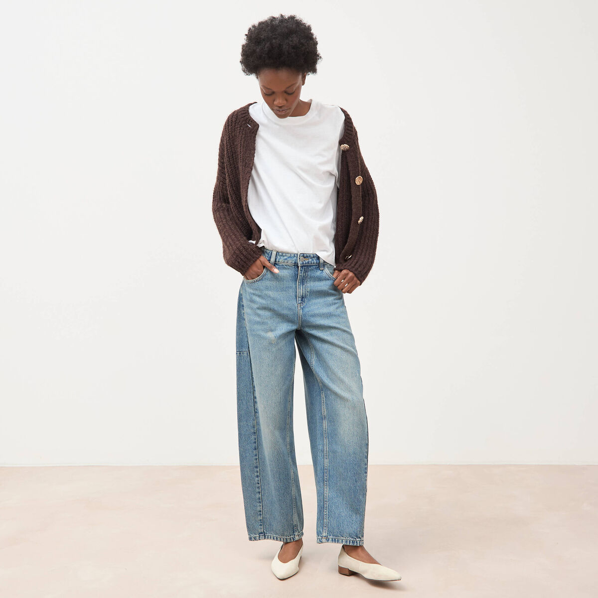 Jeans barrel taille standard bleu femme