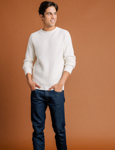Pull manches longues fabriqué en France ecru homme