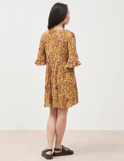 Robe col v manches au coude vert olive femme