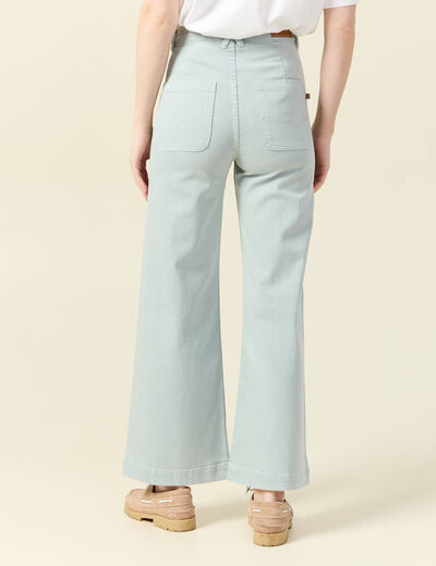 Pantalon large taille haute en jeans vert kaki femme