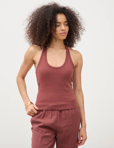 D&eacute;bardeur cropped d&eacute;collet&eacute; doubl&eacute; marron cognac femme