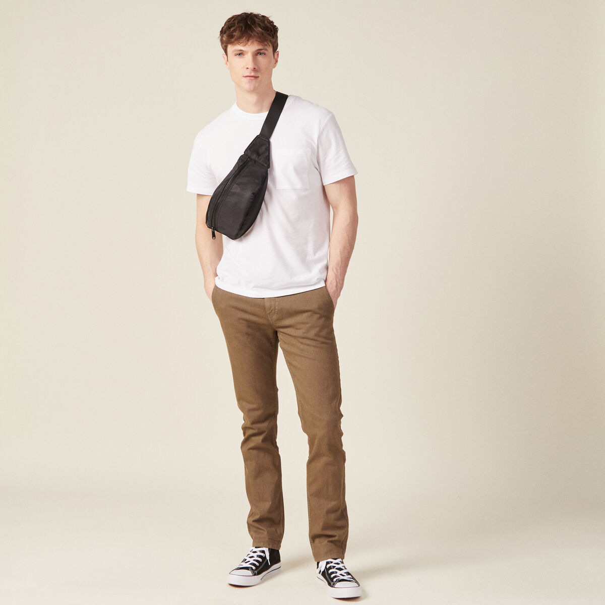 Pantalon chino slim taupe homme