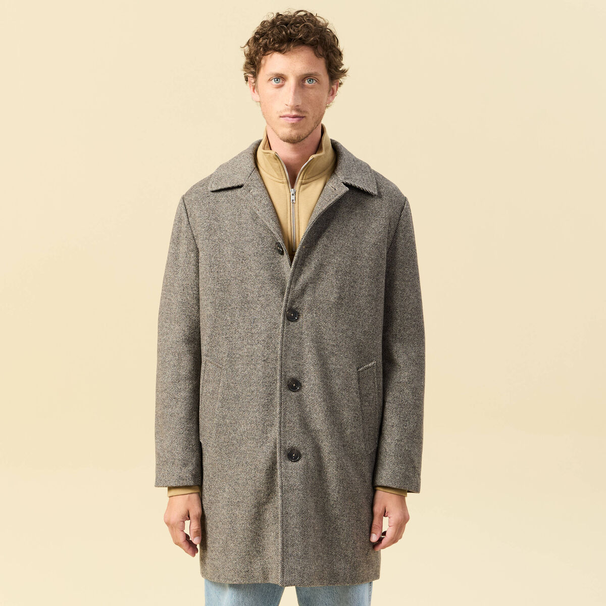 Manteau droit long col classique beige homme
