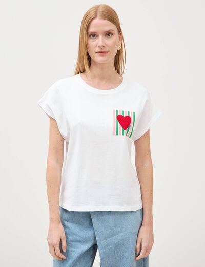 T-shirt droit col rond manches courtes blanc femme