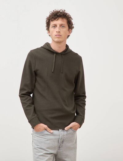T-shirt &agrave; capuche vert kaki homme