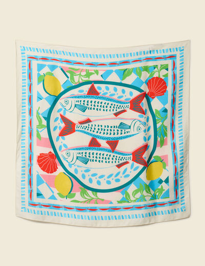 Foulard satin&eacute; bleu femme