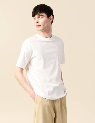 T-shirt manches courtes brodé ecru homme