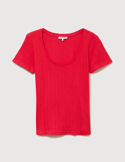 T-shirt ajust&eacute; col rond manches courtes rouge femme