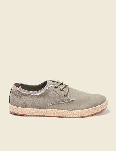 Espadrilles tennis à lacets vert kaki homme