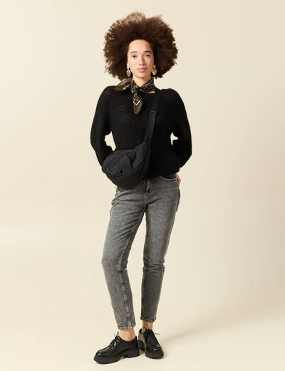 Pull manches longues col rond noir femme
