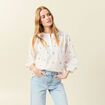 Blouse manches 3/4 brodée blanc femme
