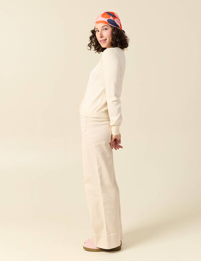 Gilet manches longues col rond creme femme