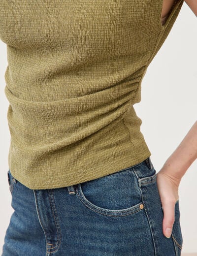 T-shirt ajust&eacute; sans manches vert kaki femme