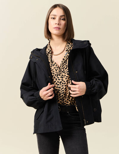 Parka oversize à capuche noir femme