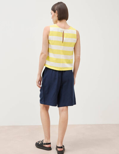 D&eacute;bardeur ray&eacute; col rond en coton jaune femme