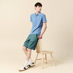 Polo cintr&eacute; en coton manches courtes bleu gris homme