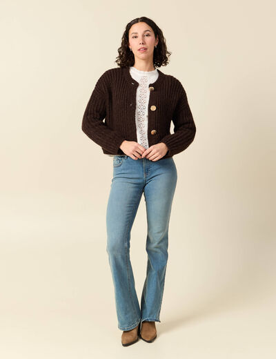 Blouse droite courte manches longues ecru femme