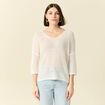 Pull ajour&eacute; col v manches 3/4 ecru femme