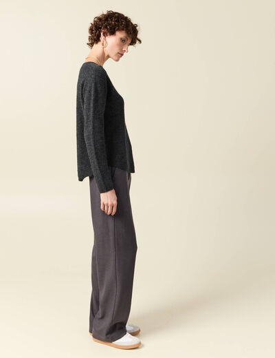 Pull manches longues col en V gris foncé femme
